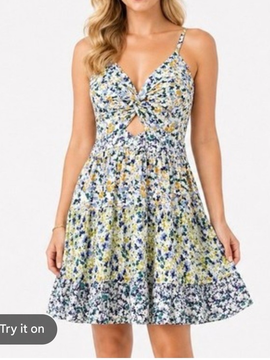 Angie Dresses & Skirts - Angie Floral Twist-Front Mini Dress in White, Blue & Yellow